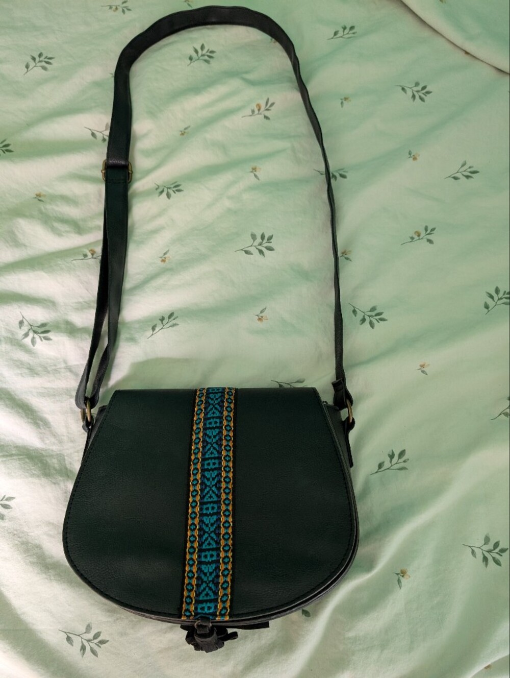 Black Crossbody Saddle Bag With Ribbon Detail And Tassle - Vegan